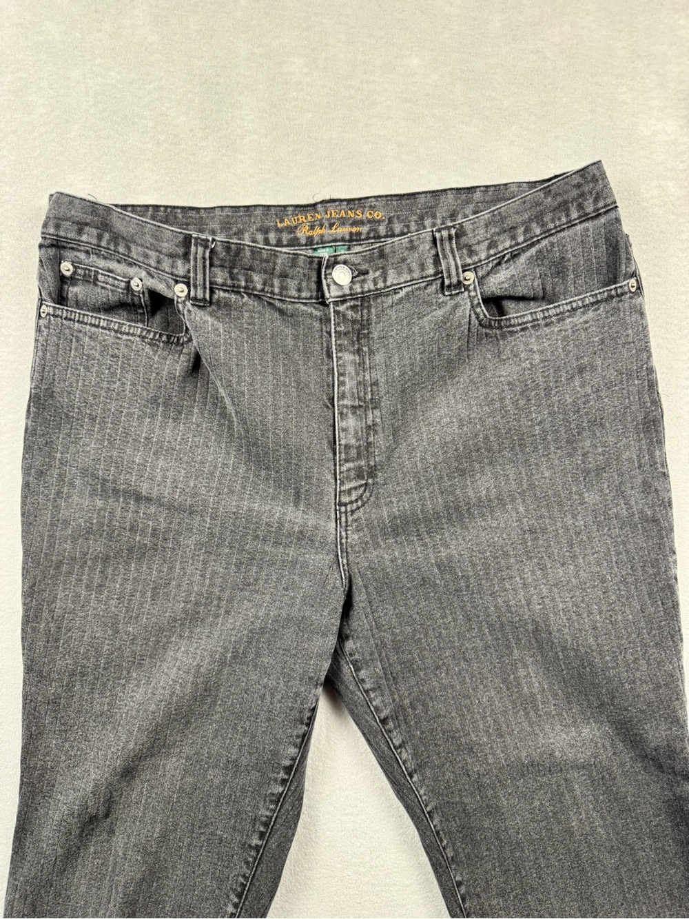 Lauren Jeans Co Gray White Pinstripe Womens 16 Straight Leg Denim Ralph Lauren - Picture 4 of 14